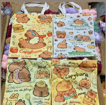 Túi xách vải họa tiết hoạt hình Capybara dễ thương